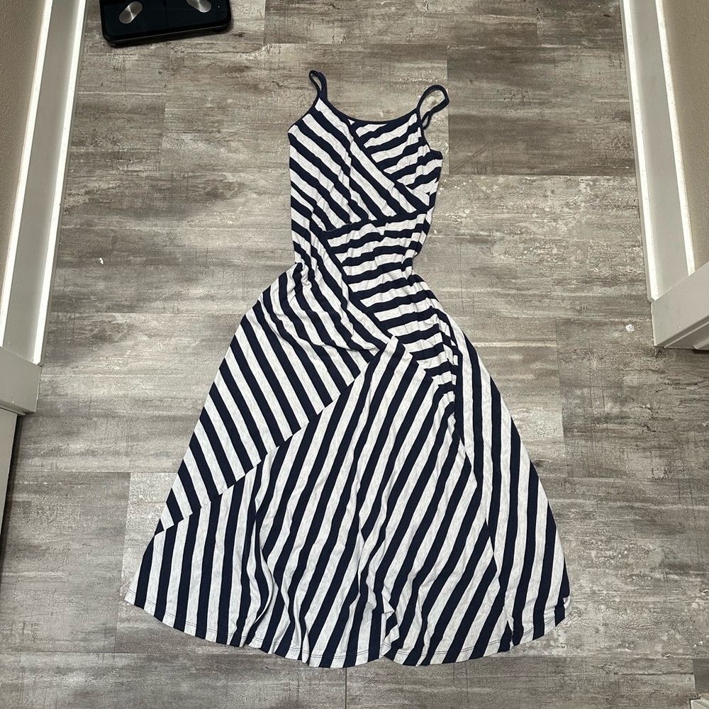 Striped Navy and Light Gray Dress